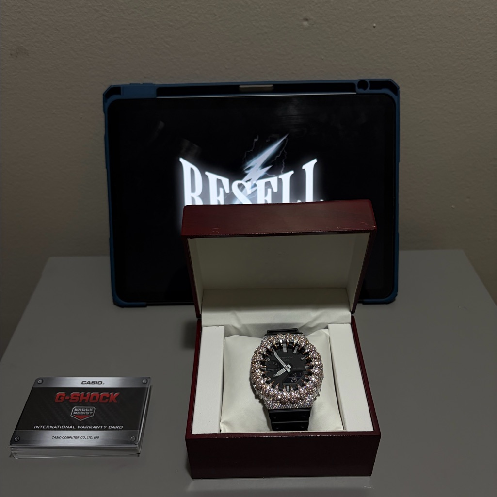 GShock Black And Silver Mens Watch With Diamond Accents